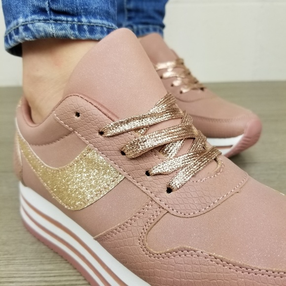 Glittery Pink & White Chunky Platform Sneakers - Picture 5 of 8